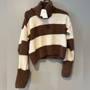 Stripped brown and creme knit turtle neck sweater